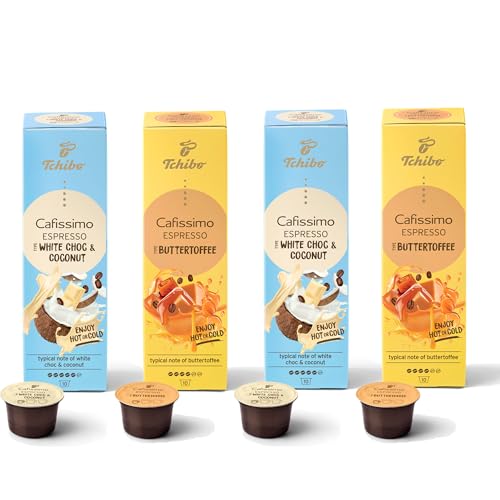 Tchibo Cafissimo Probierset Limited Edition Espresso White Choc Coconut & Espresso Buttertoffee, 40 Stück (4x 10 Kaffeekapseln), nachhaltig & fair gehandelt von Tchibo