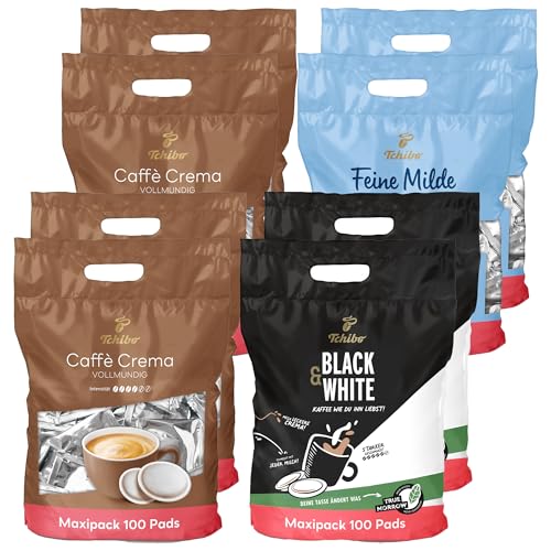 Tchibo Kaffeepads Probierset Vorratspack Maxipack, Feine Milde (2x), Caffè Crema vollmundig (4x) & BLACK&WHITE (2x), 800 Stück – 8x 100 Pads, nachhaltig, geeignet für Senseo Maschinen von Tchibo