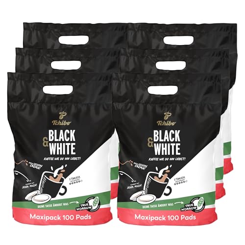 Tchibo Kaffeepads Vorratspack Maxipack, BLACK&WHITE, 600 Stück – 6x 100 Pads (Kaffee, kräftig mit starkem Geschmack), nachhaltig, geeignet für Senseo Maschinen von Tchibo