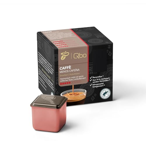 Tchibo Qbo Caffè Menos Cafeína Premium Kaffeekapseln, 8 Stück (Caffè, Intensität 5/10, mild und süßlich, entkoffeiniert), nachhaltig, aus 70% nachwachsenden Rohstoffen & klimaneutral kompensiert von Tchibo