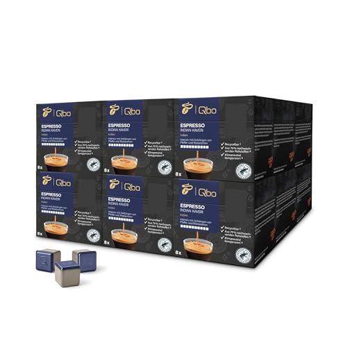 Tchibo Qbo Espresso Indian Kaveri Premium Kaffeekapseln, 144 Stück - 18x8 Kapseln (Espresso, Intensität 10/10, intensiv und pfeffrig), nachhaltig, aus 70% nachwachsenden Rohstoffen von Tchibo