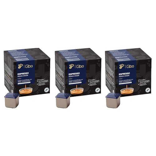 Tchibo Qbo Espresso Indian Kaveri Premium Kaffeekapseln, 81 Stück - 3x27 Kapseln (Espresso, Intensität 10/10, intensiv und pfeffrig), nachhaltig, aus 70% nachwachsenden Rohstoffen von Tchibo