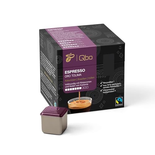 Tchibo Qbo Espresso Oro Tolima Premium Kaffeekapseln, 27 Stück (Espresso, Intensität 7/10, vollmundig mit Röstaromen), nachhaltig, aus 70% nachwachsenden Rohstoffen & klimaneutral kompensiert von Tchibo
