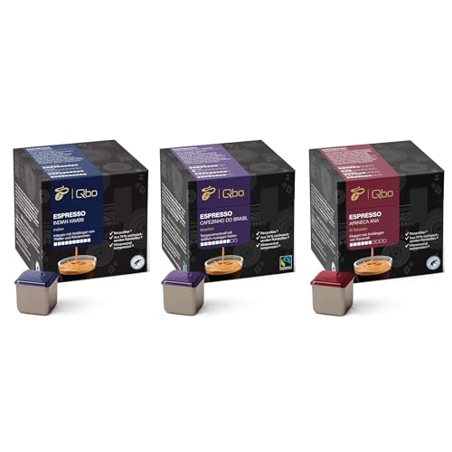 Tchibo Qbo Espresso Premium Kaffeekapseln 81 Stück, 3x27 Kapseln in Würfelform, verschiedene Sorten von kraftvoll bis mild, aromaversiegelt, klimaneutral kompensiert, Kaffeegenuss zum Vorteilspreis von Tchibo