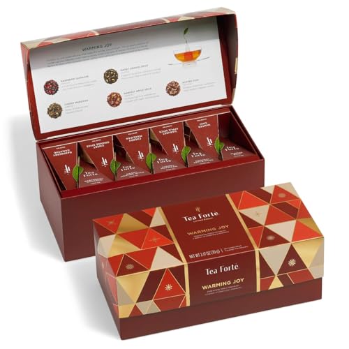 Tea Forte, Geschenkbox Teetruhe Geschenkset 20 verschiedene Sorten Handmade Pyramide Teesiebbeutel - Wärmende Freudentruhe von Tea Forte