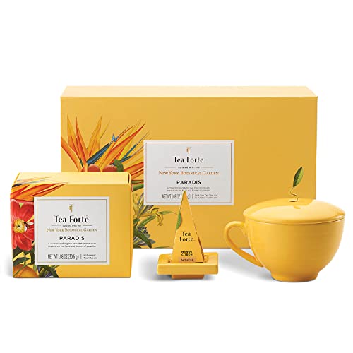 Tea Forte, Geschenkset mit Cafetasse, Teetablett und 10 handgefertigten Pyramiden-Tee-Ei (Paradis) von Tea Forte