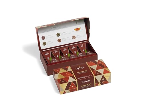 Tea Forte, Petite Presentation Teekiste Geschenkset 10 verschiedene Sorten Handgefertigter Pyramiden-Teesiebbeutel – Warming Joy Chest von Tea Forte