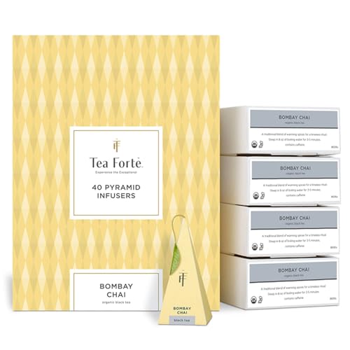 Tea Forte Bombay Chai | Packung mit 40 Aufgusspyramiden | Bio Schwarzer Tee von Tea Forte