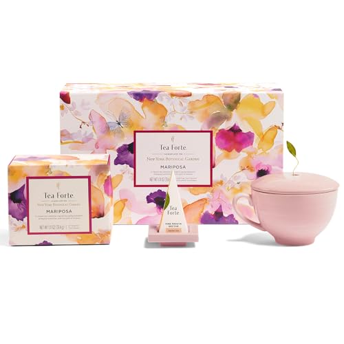 Tea Forte Geschenk-Set mit Kaffeetasse, Teetablett und 10 handgefertigten Pyramiden-Tee-Ei (Mariposa) von Tea Forte