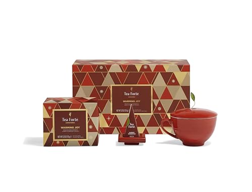 Tea Forte Geschenk-Set mit Kaffeetasse, Teetablett und 10 handgefertigten Pyramiden-Tee-Ei (Warming Joy Chest) von Tea Forte