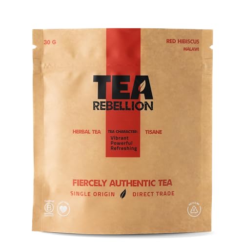 Tea Rebellion | Handpicked Red Hibiscus Herbal Tea | Fair Trade, UTZ+ & Rainforest Certified | Vitamin-C Rich | Vibrant, Powerful & Refreshing | Malawi Sourced | 30G Loose Leaf Tea von Tea Rebellion