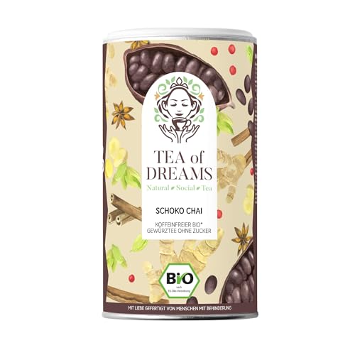 Bio Schoko Chai Tee - Kräuter- und Gewürztee mit Zimt, Kakaobohnen und Ingwer - 80g von Tea of Dreams