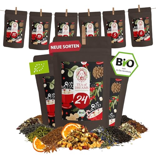 Bio Tee Adventskalender 2024 | Premium Tee Geschenk | loser Tee - Mit Liebe gefertigt von Menschen mit Behinderung | fair | 24 x 10g loser Tee im Weihnachtskalender von Tea of Dreams