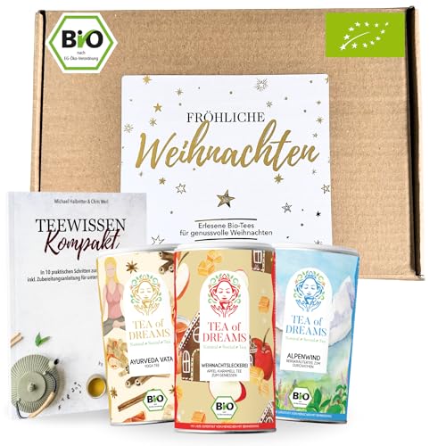 Bio Tee Geschenk Weihnachten - Fröhliche Weihnachten - Mit Liebe gefertigt von Menschen mit Behinderung | fair | loser Tee als Geschenkbox von Tea of Dreams