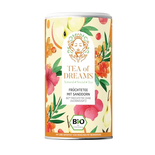 Früchtetee lose, Bio, mit Sanddorn, Apfelstücken, Hibiskusblüten, Hagebuttenschalen - 100g von Tea of Dreams