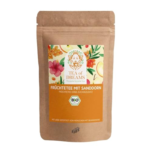 Früchtetee lose, Bio, mit Sanddorn, Apfelstücken, Hibiskusblüten, Hagebuttenschalen - 200g von Tea of Dreams