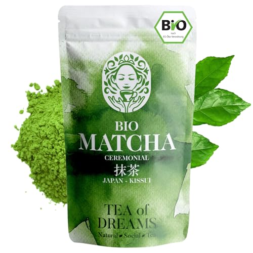 Matcha Pulver Bio für Tee und Matcha Latte - Premium Ceremonial Grade aus Japan - Original Kissui Matcha Grüntee - 30g von Tea of Dreams