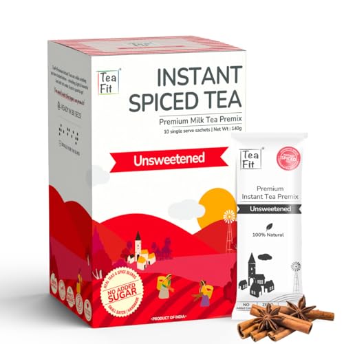 TeaFit Premium Unsweetened Spiced Instant Tea Premix - 10 Single Serve Sachets | Ready to Drink Instant Milk Tea Premix | Strong Home Like Masala Chai | No Added Artificial Sugar von TeaFit