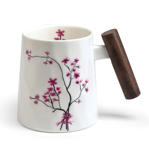 Becher Kirschblüte | Fine Bone China-Porzellan mit Rosenholzgriff von TeaLogic - White Cherry