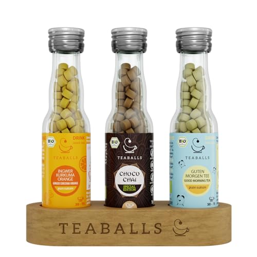 TEABALLS Set Fit mit Choco Chai, Ingwer-Kurkuma-Orange, Guten Morgen 3er Pack für 225 Tassen von Teaballs