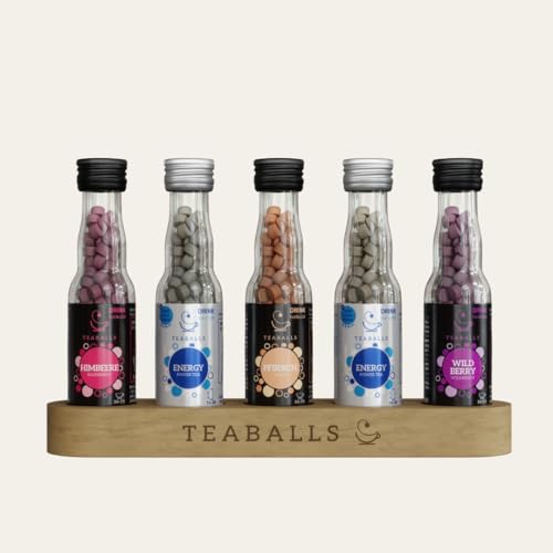 TEABALLS Set Power Booster mit Energy, Pfirsich, Himbeere, Wildberry 5er Pack für 375 Tassen von Teaballs