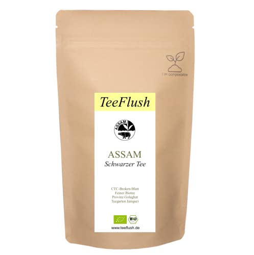 Assam CTC Schwarzer Tee, Bio, 250g, Blatt: CTC-Broken-Blatt, rötlich-braun, Ernte 2023, Geschmack: belebend würzig, vollmundig von TeeFlush