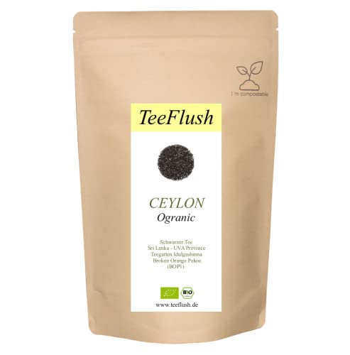 Ceylon Schwarzer Tee, Bio, Ernte 2024, Bop1 (Broken Orange Pekoe), 1000g, lose Blätter, Sri-Lanka/UVA-Diskrit, Teegarten Indulgashinna, Geschmack: mild aromatisch, leicht süßlich von TeeFlush