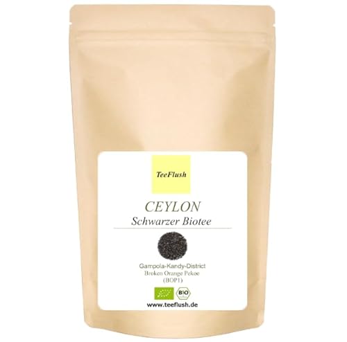 Ceylon Schwarzer Tee Bio, 2024, BOP1 (Brocken Orange Pekoe), Schwarztee lose, 500g, Sri-Lanka-Gampola-Kandy District, Malzig, leicht fruchtig mit Honigton von TeeFlush