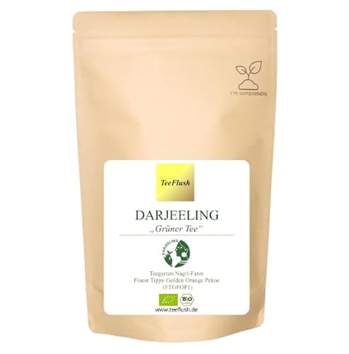 Darjeeling Grüner Tee Bio, Ernte 2023, FTGFOP1, 1000g, lose, Teegarten Nagri Farm, Gesschmack: blumig, zartbitter; dabei mild und frisch von TeeFlush