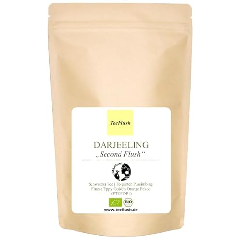 Darjeeling Second Flush, Bio, 2024, FTGFOP1, Schwarztee lose, 500g, Teegarten Tumsong, Geschmack blumig, etwas kräftig, jedoch abgerundet mit Muskatellerton von TeeFlush