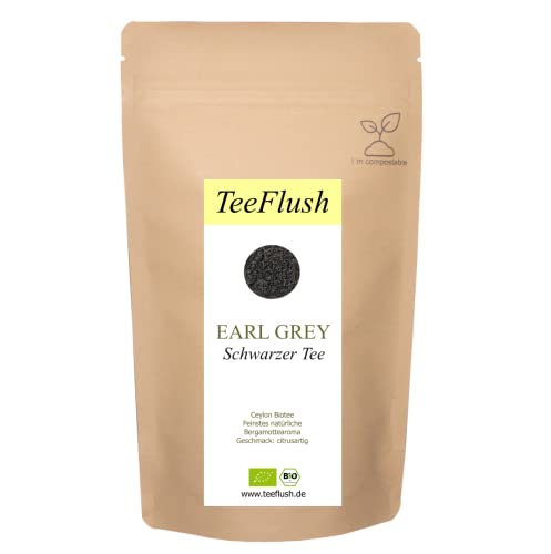 Earl Grey Bio, 100g, lose Blätter, Ernte 2024, Feiner Schwarzer Ceylon Tee mit feinstem natürlichem Bergamottearoma, Geschmack: citrusartig von TeeFlush