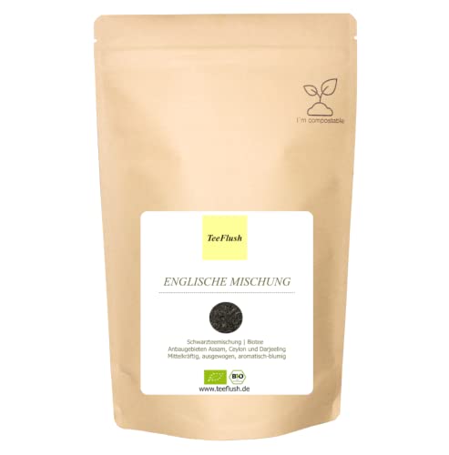 Englische Mischung Bio, Schwarzer Tee, Ernte 2024, lose Blätter, 500g, Herkunft: Assam, Darjeeling Ceylon, Geschmack Mittelkräftig, ausgewogen, aromatisch-blumig von TeeFlush