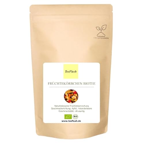 Früchtekörbchen Biotee, Naturbelassene Früchteteemischung, Geschmacksbild: fruchtig, Geschmacksrichtung: Apfel, Holunderbeere (250g) von TeeFlush