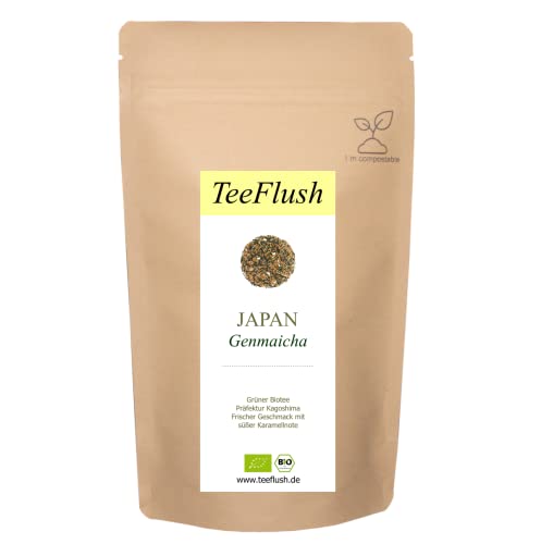 Genmaicha Bio - Japan - Grüner Tee, 100g, Ernte 2023, Präfektur Kyushu, Frischer Geschmack mit süßer Karamellnote von TeeFlush