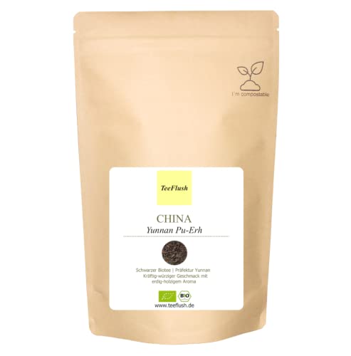 Pu Erh Tee, Schwarzer Tee, Ernte 2023, Bio, 500g, lose Blätter, Herkunft: China/Yunnan, Kräftig-würziger Geschmack mit erdig-holzigem Aroma von TeeFlush