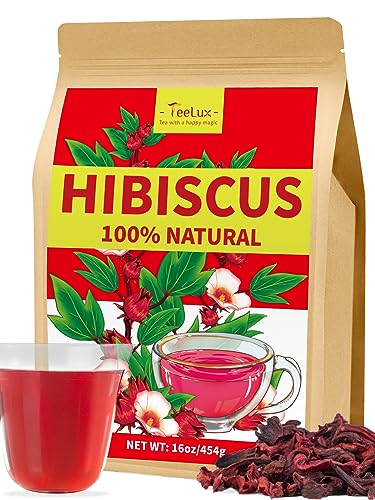 TeeLux Hibiskus Tee Lose 454g, Vegan, Reiner Natürlicher Hibiskusblüten, Säuerlich, Koffeinfrei, Aromatischer Hibiskustee Kräutertee, Laktosefrei von TeeLux