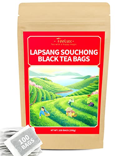 TeeLux Lapsang Souchong Tee Beutel 100 Stück, Vegan, Einzigartiger Geräucherter Schwarzer Tee aus China, Vollmundiger Rauchiger Geschmack von TeeLux