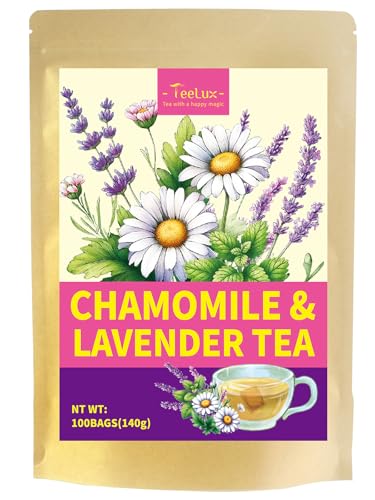 TeeLux Lavendel Kamillen Tee Beutel 100 Stück, Vegan, Beruhigend, Lavendelblüten + Kamillenblüten + Melisse, Koffeinfreier Kräutertee von TeeLux