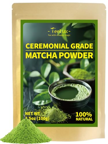 TeeLux Matcha Grünteepulver Ceremonial Grade 100g, Vegan, Premium Vibrant Matcha Grüner Tee Pulver, 100% Reine Steingemahlene Teeblätter, Erste Ernte von TeeLux