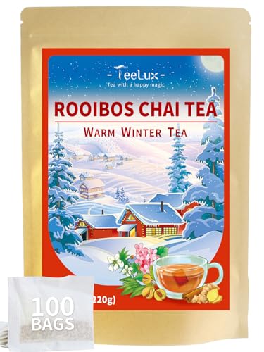 TeeLux Rooibos Chai Tee Beutel 100 Stück, Vegan, Rooibos Tee mit Zimt, Nelke, Kardamon, Koffeinfreier Kräutertee, Biologisch abbaubare Teebeutel von TeeLux