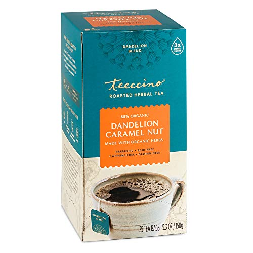 Teeccino Löwenzahn-Karamell-Nuss-Tee - koffeinfrei, gerösteter Kräutertee mit Präbiotika, 3x mehr Kräuter als normale Teebeutel, glutenfrei - 25 Teebeutel von Teeccino