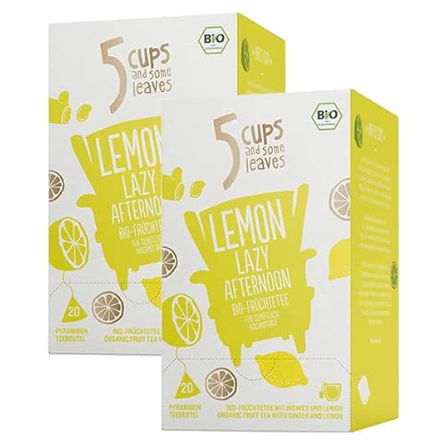 5 CUPS and some leaves - "Bio Lemon Lazy Afternoon" | Fr?chtetee mit Zitrone im Pyramidenbeutel | Bio & Vegan | Gastronomie | 2er Pack von Teekanne