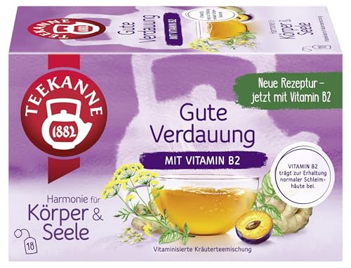 TEEKANNE Gute Verdauung mit Vitamin B2 Vitaminisierte Kräuterteemischung, 10 Packungen x 18 Beutel (10x 36g) von Teekanne