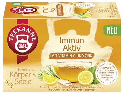 TEEKANNE Immun Aktiv Aromatisierte und vitaminisierte Kräuter- & Früchteteemischung mit Grünem Tee und Zink mit Zitronengeschmack, 10 Packungen x 18 Beutel (10x 32,4g) von Teekanne