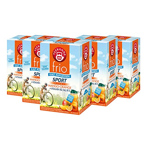 Teekanne frio Sport Vital Mango-Orange Vitamin B2, B6, B12, 18 Teebeutel, 5er Pack von Teekanne