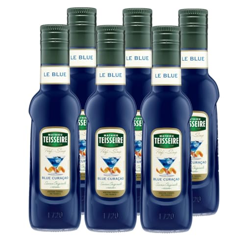 Mathieu Teisseire Getränke Sirup 250ml - Für Cocktails, Kaffee, Sorbets, Eis Smoothies uvm. mit und ohne Zucker zuckerfrei (6er Pack, Blue Curacao) von Teisseire