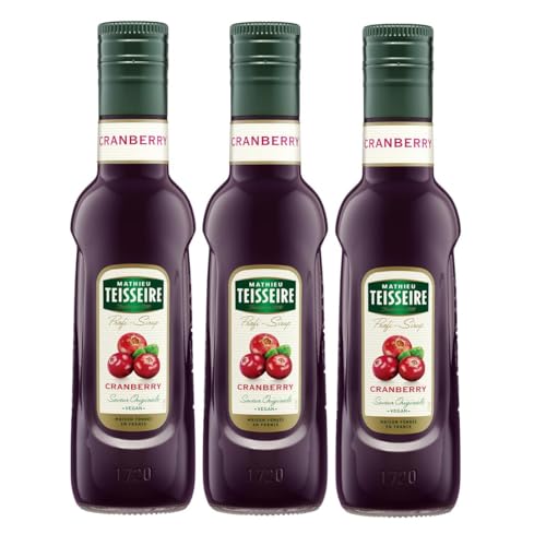 Mathieu Teisseire Getränke Sirup 250ml - Für Cocktails, Kaffee, Sorbets, Eis Smoothies uvm. mit und ohne Zucker zuckerfrei (3er Pack, Cranberry) von Teisseire