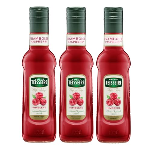 Mathieu Teisseire Getränke Sirup 250ml - Für Cocktails, Kaffee, Sorbets, Eis Smoothies uvm. mit und ohne Zucker zuckerfrei (3er Pack, Himbeere) von Mathieu Teisseire