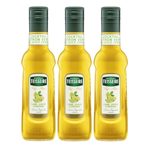 Mathieu Teisseire Getränke Sirup 250ml - Für Cocktails, Kaffee, Sorbets, Eis Smoothies uvm. mit und ohne Zucker zuckerfrei (3er Pack, Lime Juice Cordial) von Mathieu Teisseire