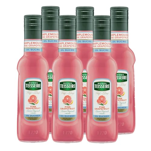 Mathieu Teisseire Getränke Sirup 250ml - Für Cocktails, Kaffee, Sorbets, Eis Smoothies uvm. mit und ohne Zucker zuckerfrei (6er Pack, Pink Grapefruit 0%) von Teisseire